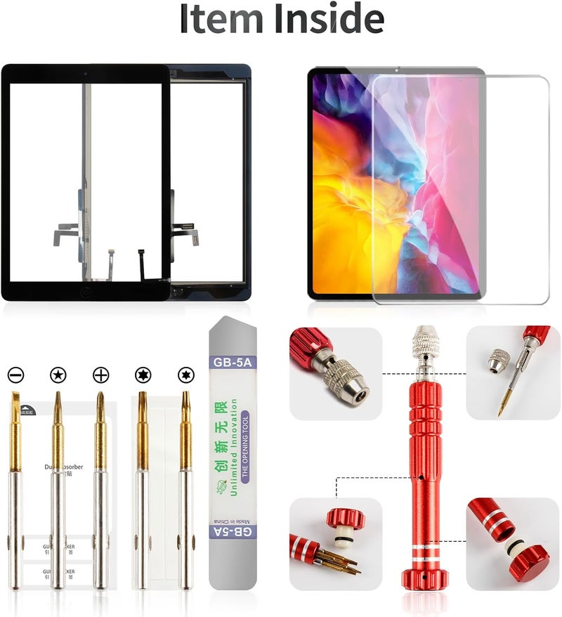 BEXUPULL استبدال شاشة iPad 10.2 2021 لجهاز iPad 9 الجيل 9 2021 مجموعة إصلاح لشاشة اللمس A2602 A2603 A2604 A2605 مع زر الصفحة الرئيسية باللون الأسود (بدون LCD) - Image 5